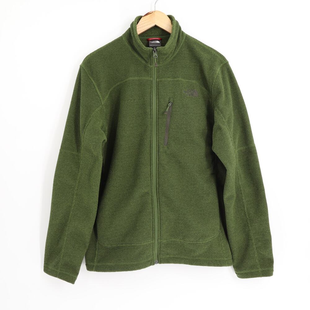 The North Face Green Jacket Sz M Full Zip Grid Fleece Jacket Front Logo Outdoor